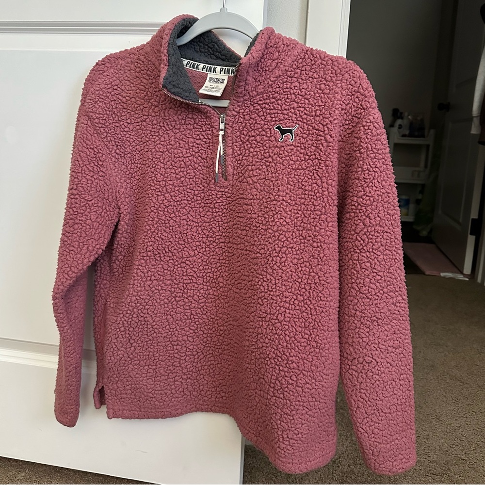 PINK Victoria's Secret Mauve Sherpa Quarter-Zip Sweater